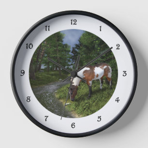 Paint Horse by the Forest Stream Clock