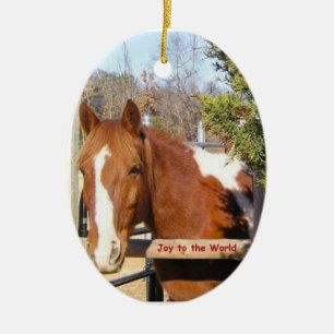 Paint Horse Christmas Ornament: Joy to the World Ceramic Ornament