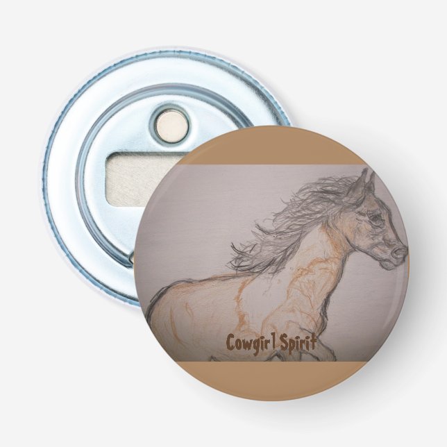 Paint Horse Galloping Cowgirl Spirit Bottle Opener (Front)