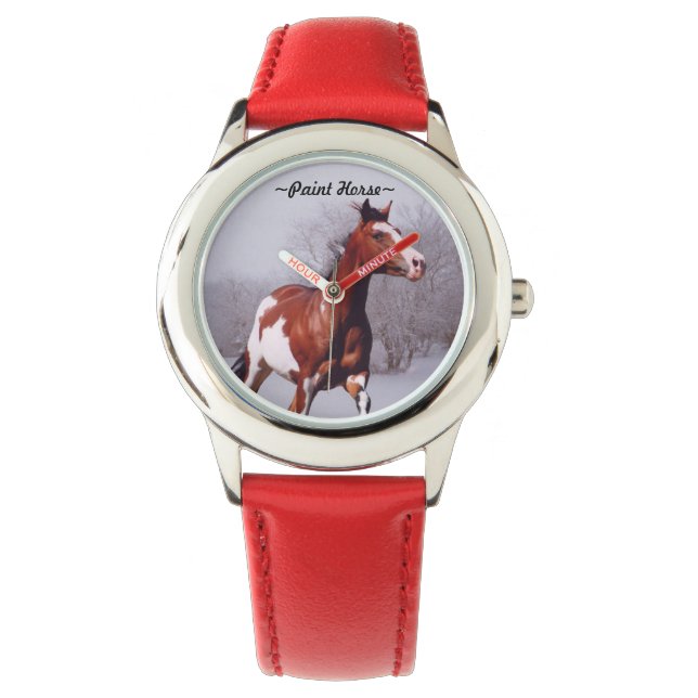 Paint horse galloping through snow Watch (Front)