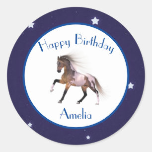 Paint Horse Happy Birthday Custom Classic Round Sticker