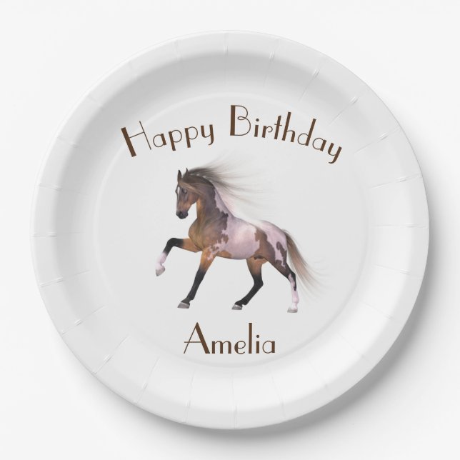 Paint Horse Happy Birthday Custom Paper Plates (Front)