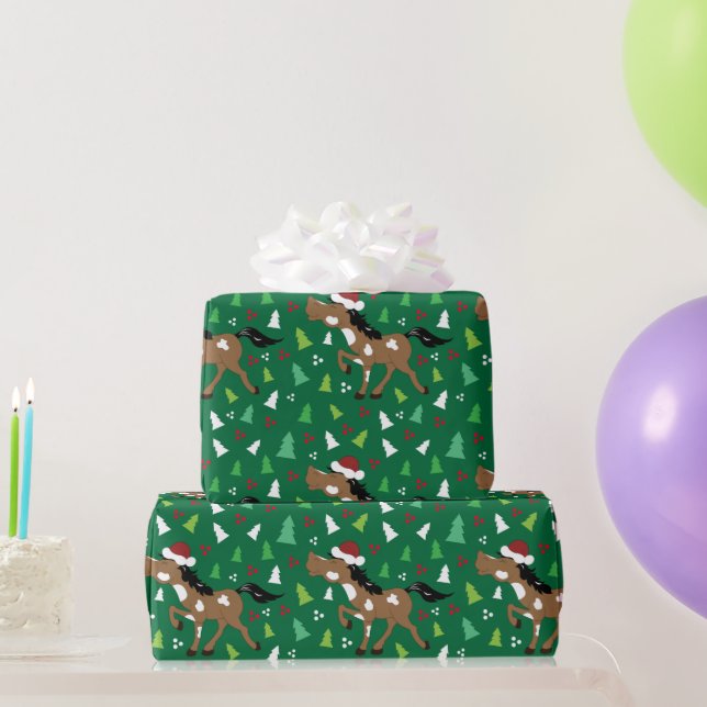 Paint Horse in Santa Hat Christmas Tree, Pinto Wrapping Paper (Party Gifts)
