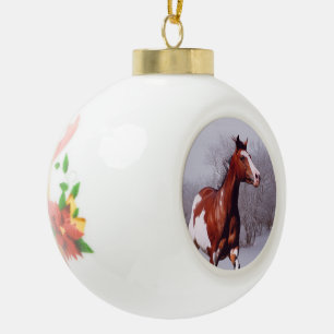 Paint horse in snow Ball Ornament