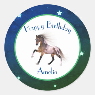 Paint Horse Joyeux Stickers Vert Bleu Anniversaire