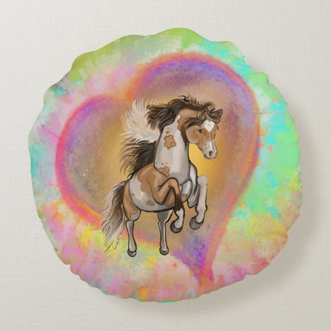 Paint Horse Love Round Pillow (Back)
