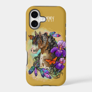 Paint Horse Mustang with Iris and butterflies