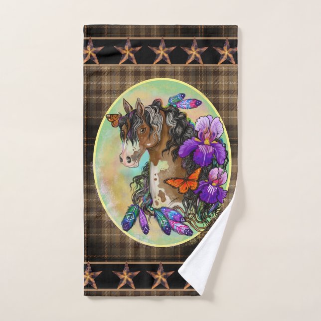 Paint Horse Mustang with Iris and butterflies  Bath Towel Set (Hand Towel)