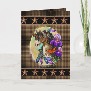 Paint Horse Mustang with Iris and butterflies Card