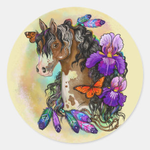 Paint Horse Mustang with Iris and butterflies Classic Round Sticker