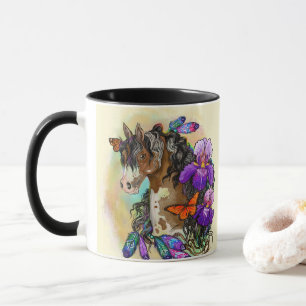 Paint Horse Mustang with Iris and butterflies Mug