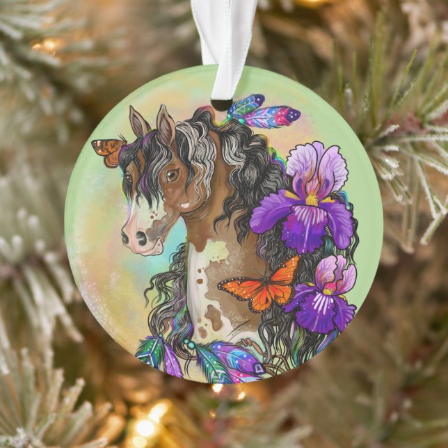 Paint Horse Mustang with Iris and butterflies Ornament (Tree)