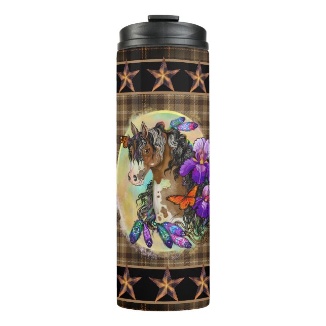Paint Horse Mustang with Iris and butterflies  Thermal Tumbler (Front)