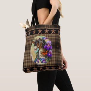 Paint Horse Mustang with Iris and butterflies Tote Bag