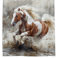 Paint Horse Running Through Water