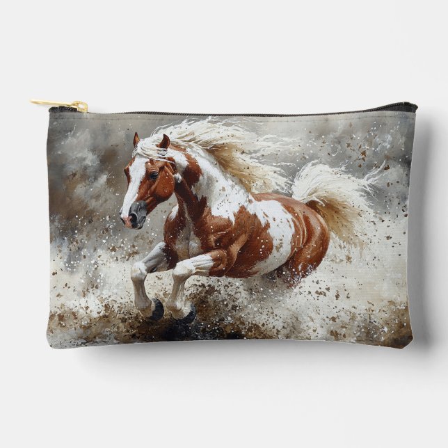 Paint Horse Running Through Water Accessory Pouch (Front)