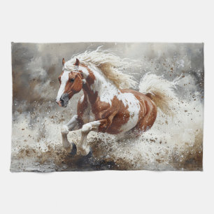Paint Horse Running Through Water Kitchen Towel