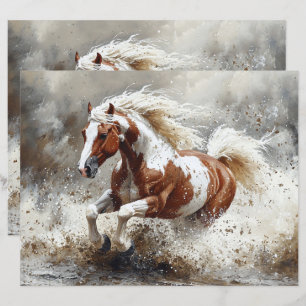 Paint Horse Running Through Water Scrapbook Paper