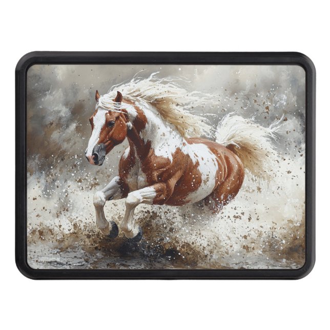 Paint Horse Running Through Water Trailer Hitch Cover (Front)