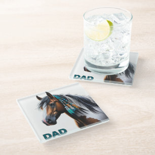 Paint Horse with Native Beads Glass Coaster