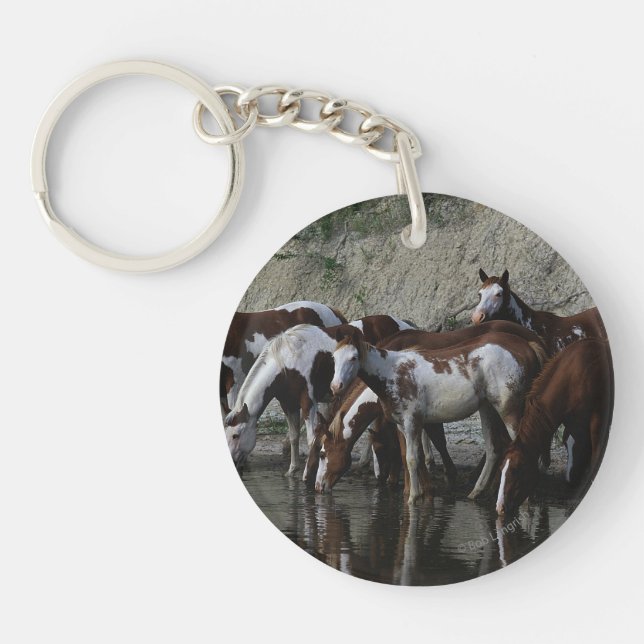 Paint Horses Drinking Keychain (Front)