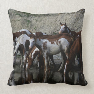 Paint Horses Drinking Throw Pillow