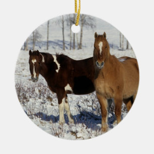 Paint Horses in the Snow Ceramic Ornament