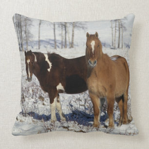 Paint Horses in the Snow Throw Pillow