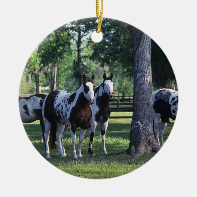 Paint Horses in the Trees Ceramic Ornament (Front)