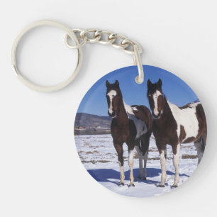 Paint Horses Standing in the Snow Keychain