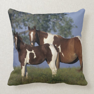 Paint Mare & Foal Throw Pillow