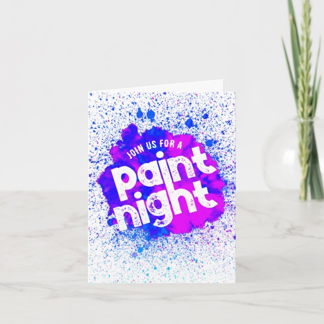 Paint Night Anniversaire Plier Invitation - Bleu (Devant)