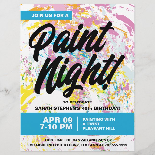 Paint Night Birthday Party Flyer (Front)
