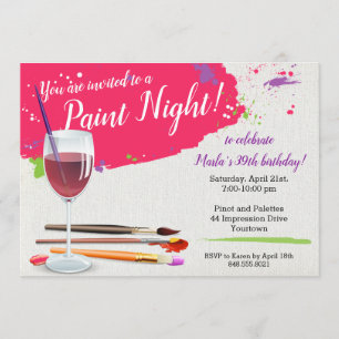 Paint Night, Paint and Sip Wine Glass Canvas Party Invitation