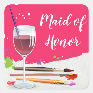 Paint Night, Paint and Sip Wine Glass Canvas Party Square Sticker