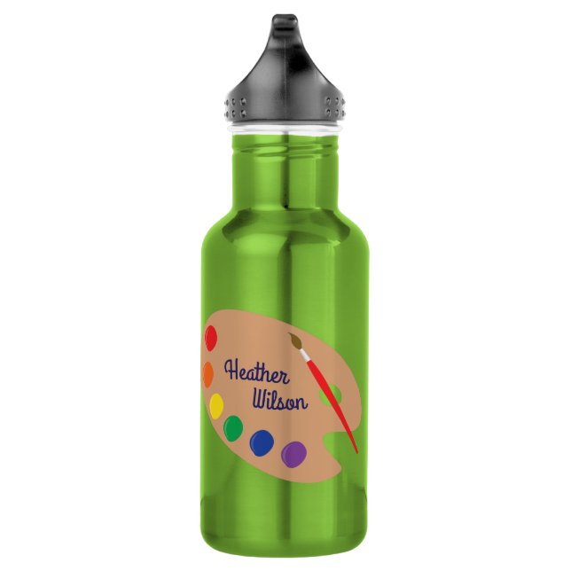 Paint Palette Art Cute Kids Water Bottle with Name (Right)