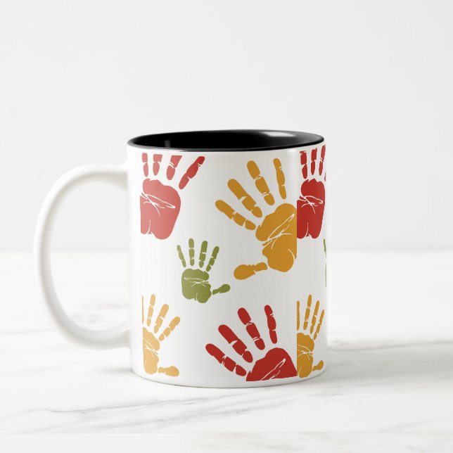 paint palms, hand Two-Tone coffee mug (Left)