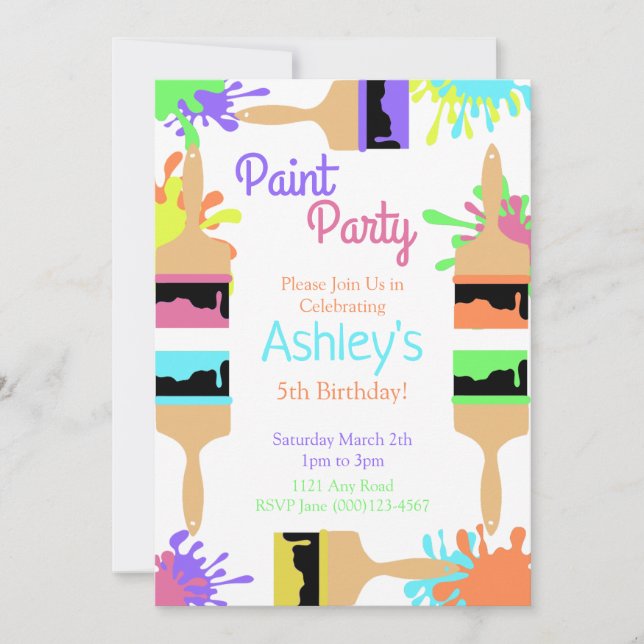 Paint Party Invitation, Art Party, Birthday Holiday Card (Front)