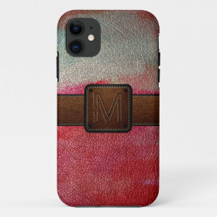 Paint red leather look brown tag iPhone 11 case