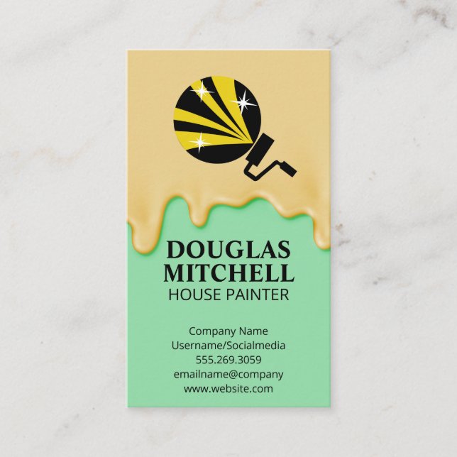 Paint Roller Icon | Dripping Paint Business Card (Front)