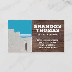 Paint Roller Painted Wall Wood Background Business Card