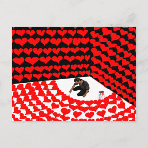 Paint self into corner with red hearts for love postcard