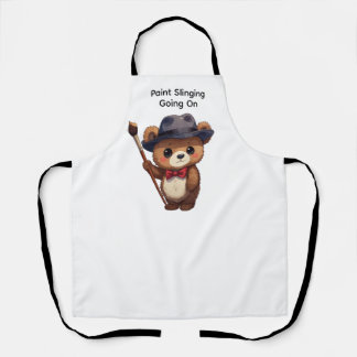 Paint Slinging Going On Cute Teddy Bear Artist Apron