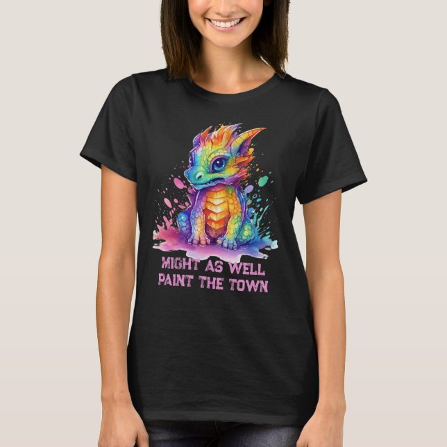 Paint Soaked Baby Dragon Funny T-Shirt (Front)