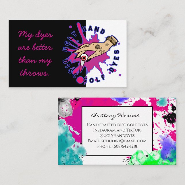 Paint Speckles Pink and Black Business Card (Front/Back)