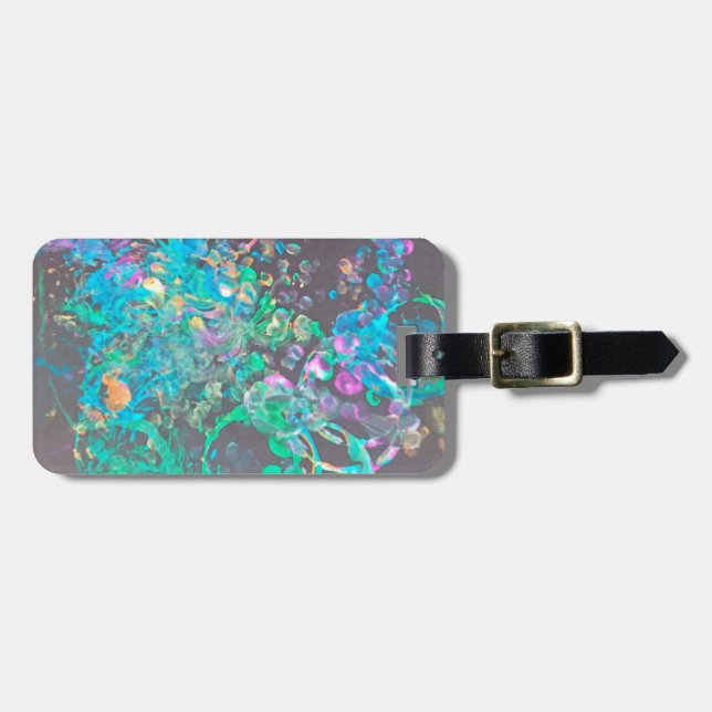 Paint splash art luggage tag - blue green (Front Horizontal)