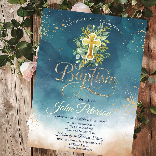  Paint Splash  Floral Cross Baptism Invitation (Creator Uploaded)