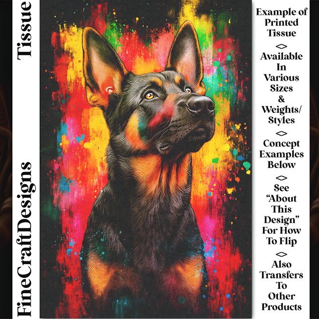 Paint Splash German Shepherd Dog CT2 Decoupage Tissue Paper (Creator Uploaded)