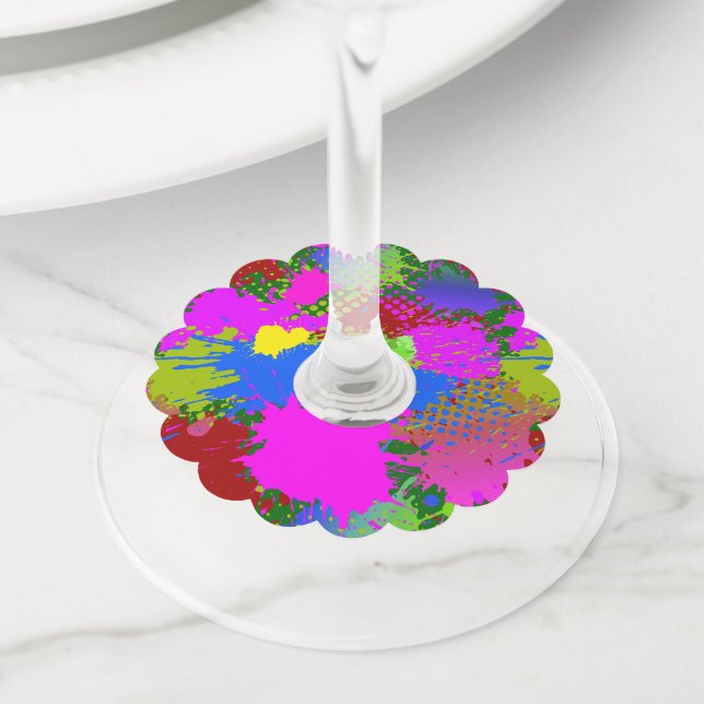 Paint Splash Pattern 3 Wine Glass Tag (Close Up)