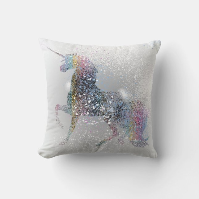 Paint Splash Unicorn Throw Pillow (Front)